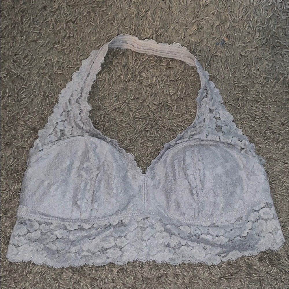 Gray lace halter bralette